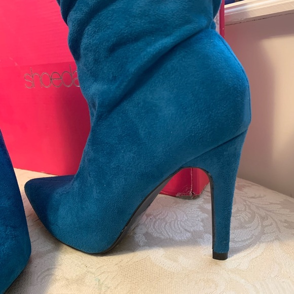 Shoe Dazzle Teal suede heeled boots 8.5 $27 - Picture 2 of 8